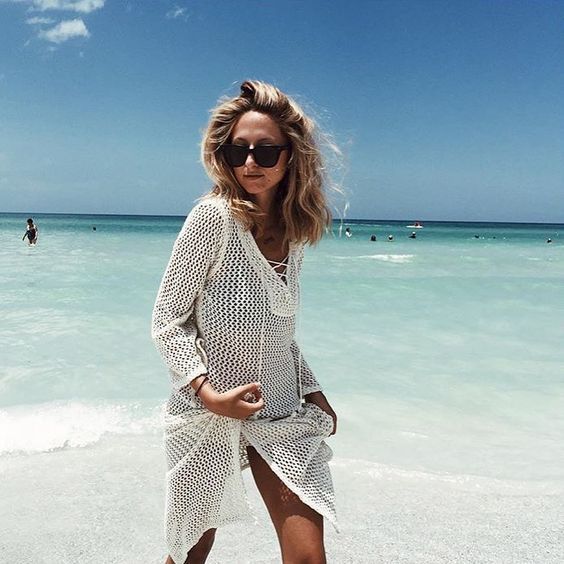 F4736-1 Womens Fashion Swimwear Crochet Tunic Cover Up Beach Dress